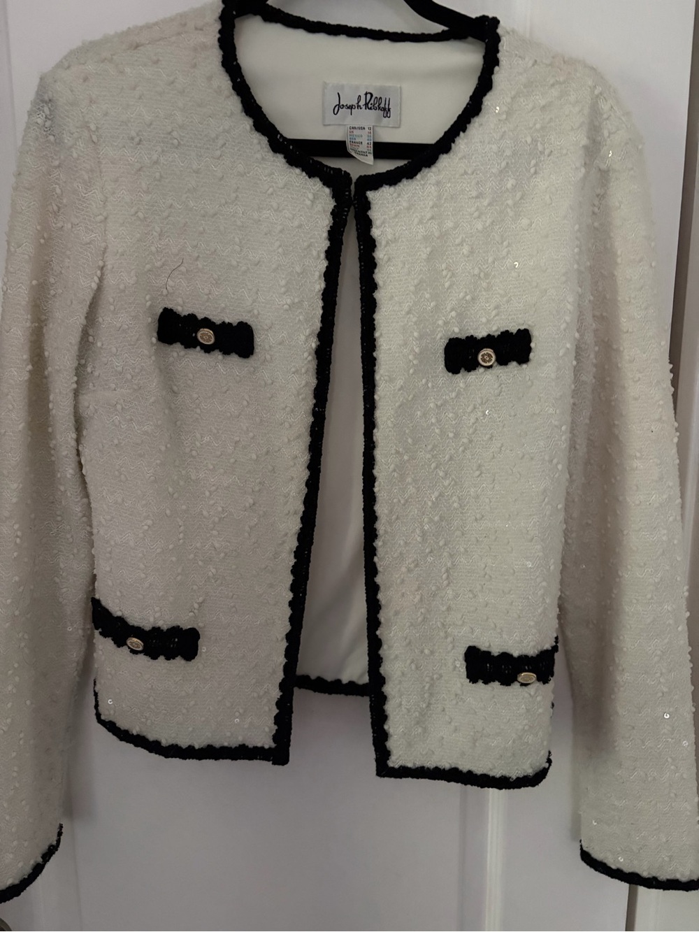 Joseph Ribkoff Cream Tweed Jacket with Black Trim